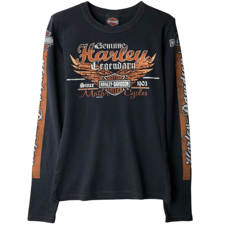 Harley-Davidson Long-Sleeve T-Shirt, Made in USA, Women's Size S (approx.) cotton black type Vintage Second Hand