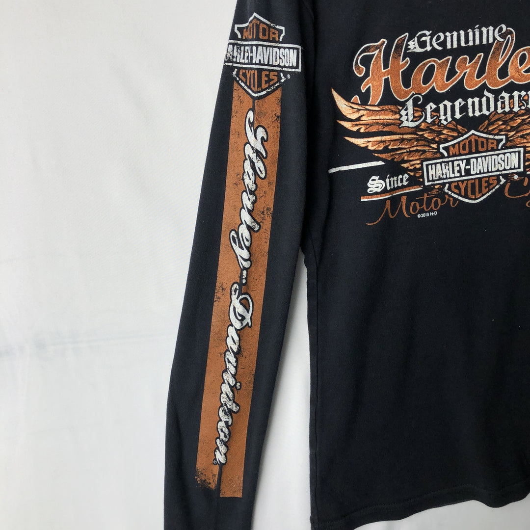 Harley-Davidson Long-Sleeve T-Shirt, Made in USA, Women's Size S (approx.) cotton black type Vintage Second Hand