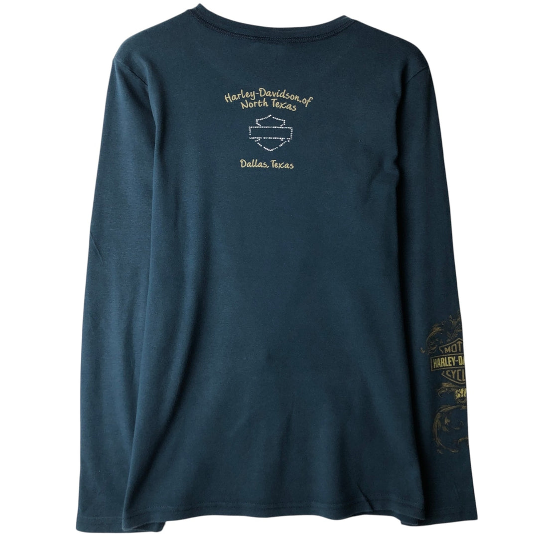 Harley-Davidson sequined long-sleeved T-shirt (women's size M equivalent) unclear navy blue type Vintage Second Hand