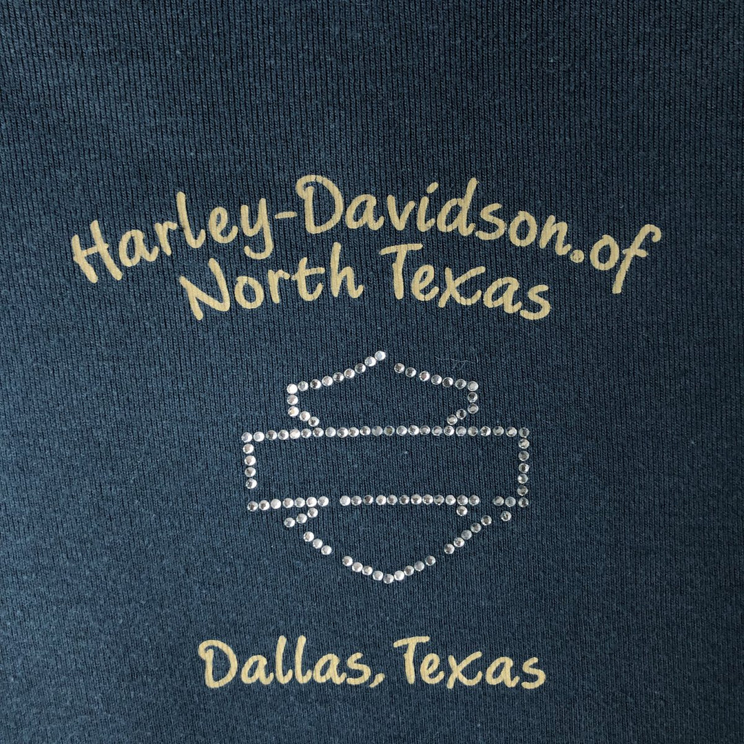 Harley-Davidson sequined long-sleeved T-shirt (women's size M equivalent) unclear navy blue type Vintage Second Hand