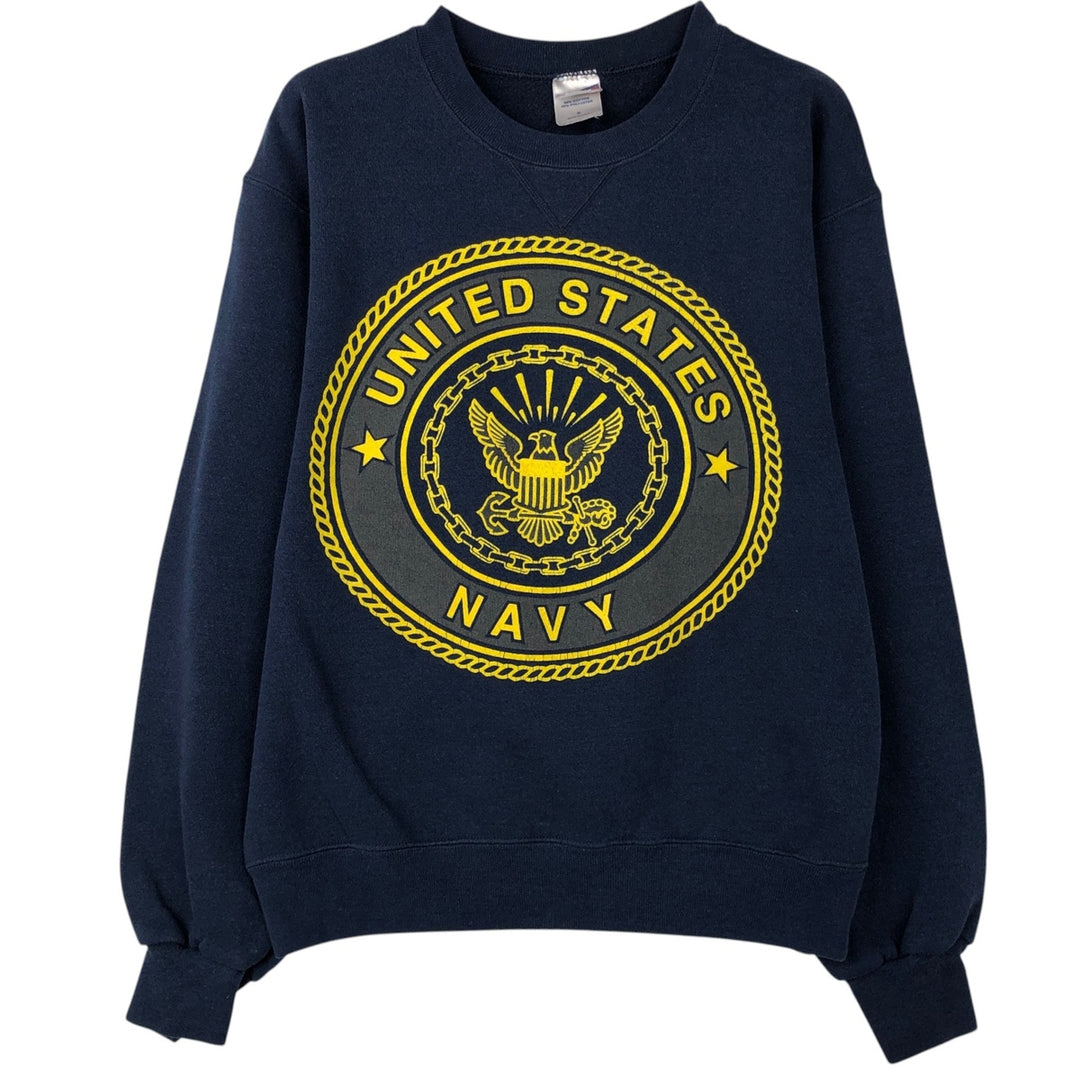 90'S Sofie US Navy Military Print Sweatshirt, Made in USA, Men's Size S (approx.) cotton navy blue type Vintage Second Hand