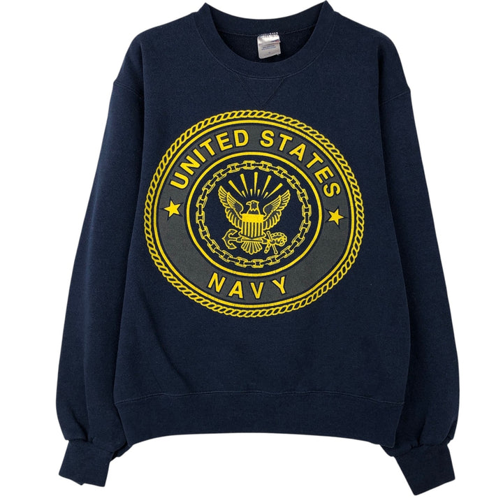 90'S Sofie US Navy Military Print Sweatshirt, Made in USA, Men's Size S (approx.) cotton navy blue type Vintage Second Hand