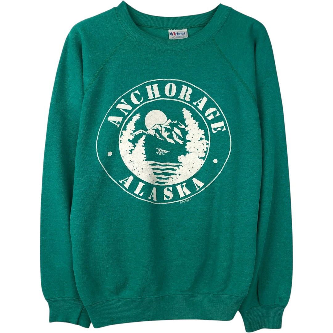 Vintage 1980'S Hanes blue tag print sweatshirt, made in the USA, size M, men's cotton Emerald green Vintage Second Hand