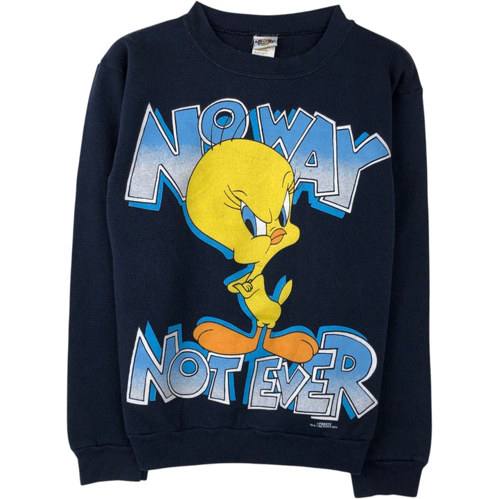 90'S Looney Tunes Tweety Large Print Character Sweatshirt (Women's Size S) cotton navy blue type Vintage Second Hand