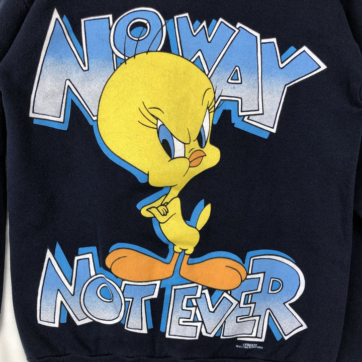 90'S Looney Tunes Tweety Large Print Character Sweatshirt (Women's Size S) cotton navy blue type Vintage Second Hand