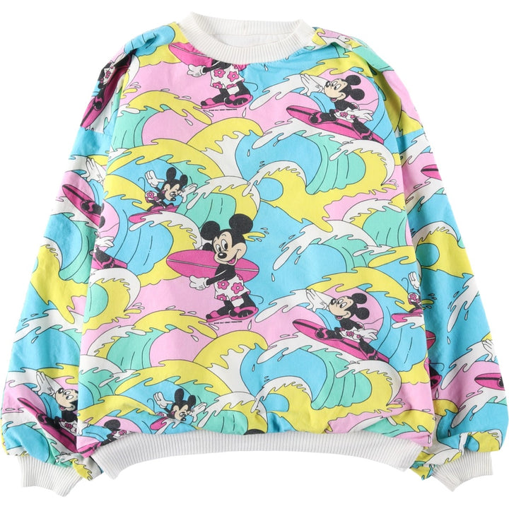 90'S Mickey Mouse Reversible All-Over Print Character Sweatshirt (Women's Size XL) unclear white type Vintage Second Hand