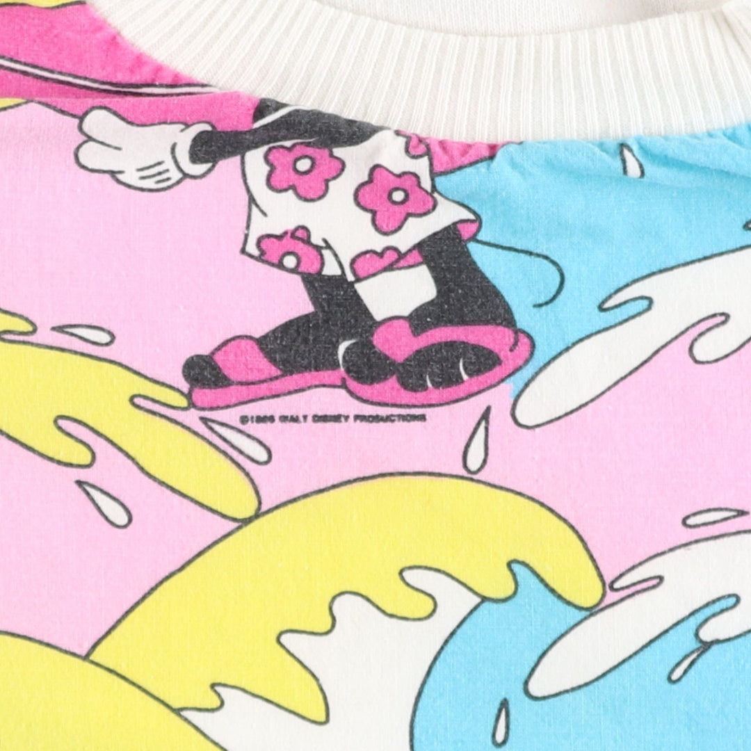 90'S Mickey Mouse Reversible All-Over Print Character Sweatshirt (Women's Size XL) unclear white type Vintage Second Hand