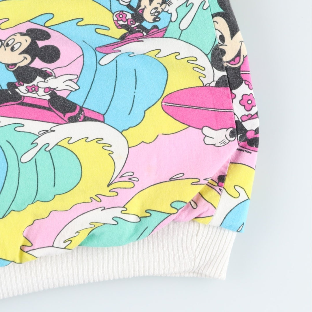 90'S Mickey Mouse Reversible All-Over Print Character Sweatshirt (Women's Size XL) unclear white type Vintage Second Hand