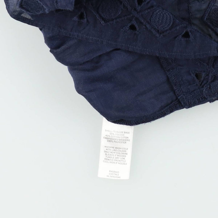 HINGE Ruffle Sleeve Peplum Short Sleeve Blouse (Women's Size XS) Viscose navy blue type Vintage Second Hand