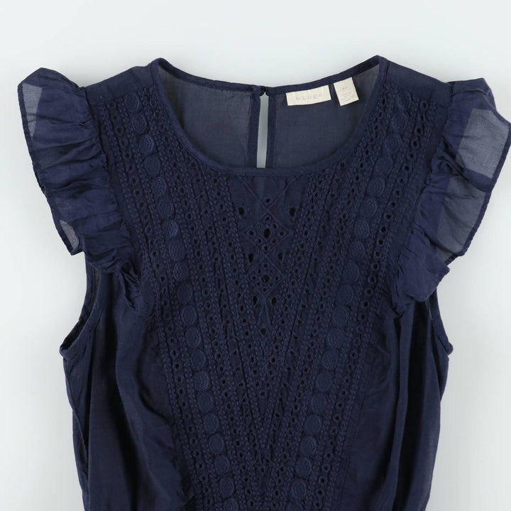 HINGE Ruffle Sleeve Peplum Short Sleeve Blouse (Women's Size XS) Viscose navy blue type Vintage Second Hand