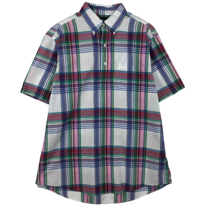 Ralph Lauren Check Pattern Short Sleeve Button-Down Shirt, Men's Size Medium cotton white type Vintage Second Hand