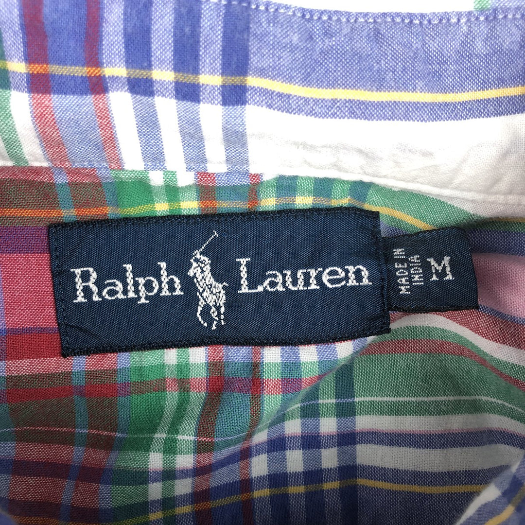 Ralph Lauren Check Pattern Short Sleeve Button-Down Shirt, Men's Size Medium cotton white type Vintage Second Hand