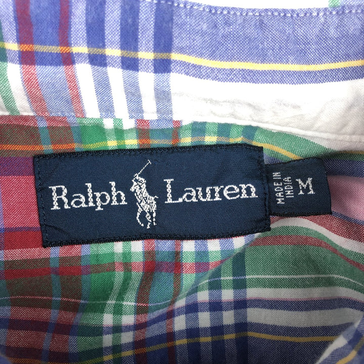 Ralph Lauren Check Pattern Short Sleeve Button-Down Shirt, Men's Size Medium cotton white type Vintage Second Hand