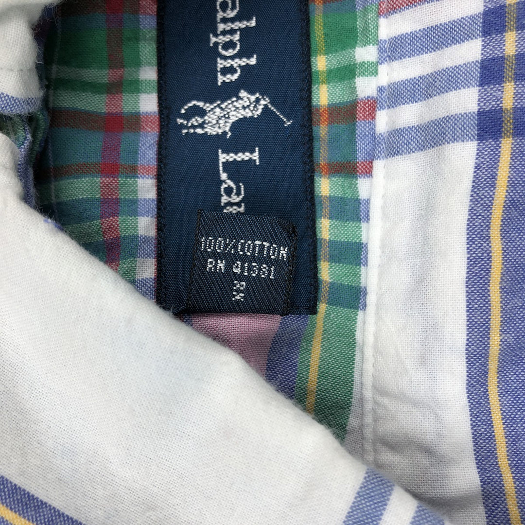 Ralph Lauren Check Pattern Short Sleeve Button-Down Shirt, Men's Size Medium cotton white type Vintage Second Hand