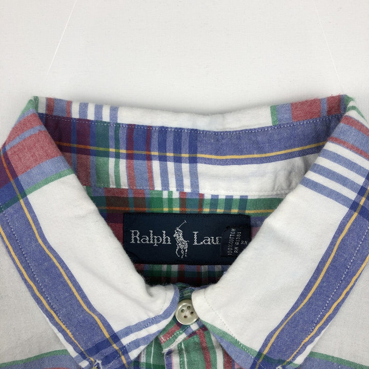 Ralph Lauren Check Pattern Short Sleeve Button-Down Shirt, Men's Size Medium cotton white type Vintage Second Hand