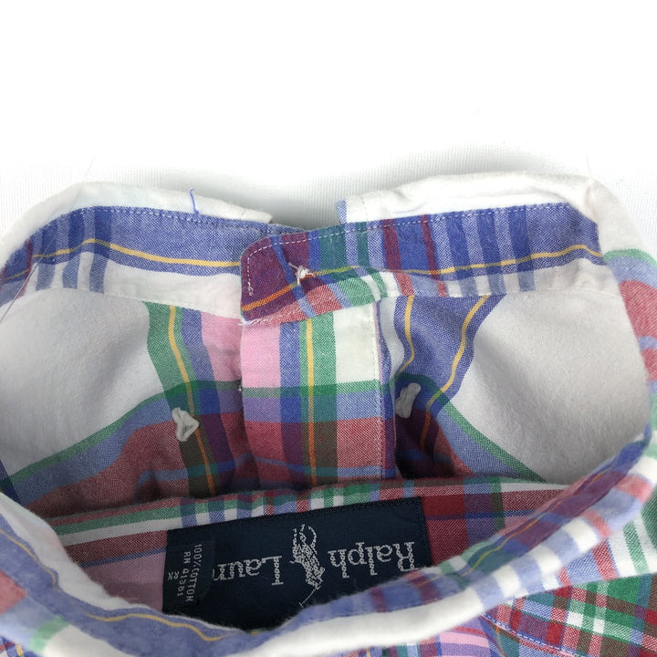 Ralph Lauren Check Pattern Short Sleeve Button-Down Shirt, Men's Size Medium cotton white type Vintage Second Hand