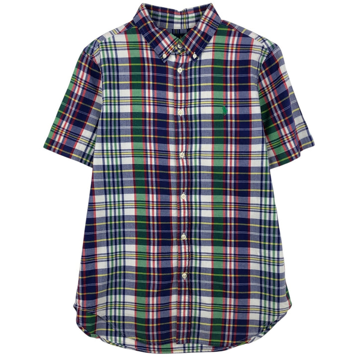 Ralph Lauren Check Pattern Short Sleeve Button Down Shirt Women's M Size cotton navy blue type Vintage Second Hand