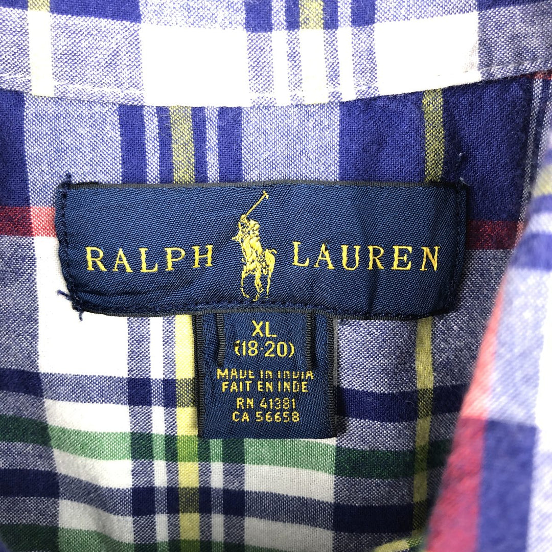 Ralph Lauren Check Pattern Short Sleeve Button Down Shirt Women's M Size cotton navy blue type Vintage Second Hand