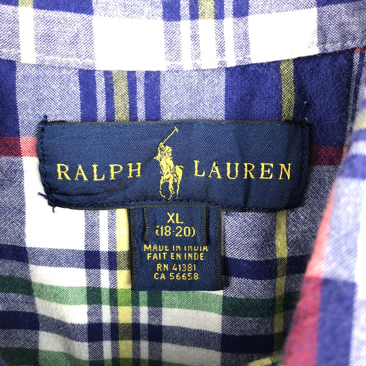 Ralph Lauren Check Pattern Short Sleeve Button Down Shirt Women's M Size cotton navy blue type Vintage Second Hand