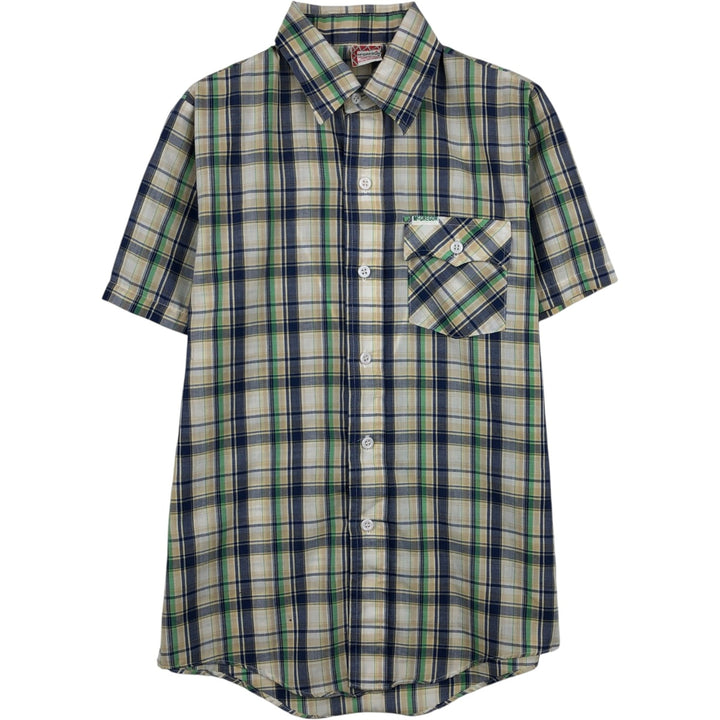 McGREGOR Check Pattern Short-Sleeve Poly-Cotton Shirt, Made in USA, Women's Size S (approx.) polyester Beige type Vintage Second Hand