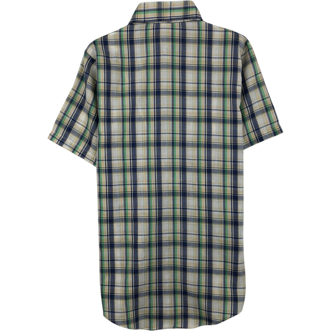 McGREGOR Check Pattern Short-Sleeve Poly-Cotton Shirt, Made in USA, Women's Size S (approx.) polyester Beige type Vintage Second Hand