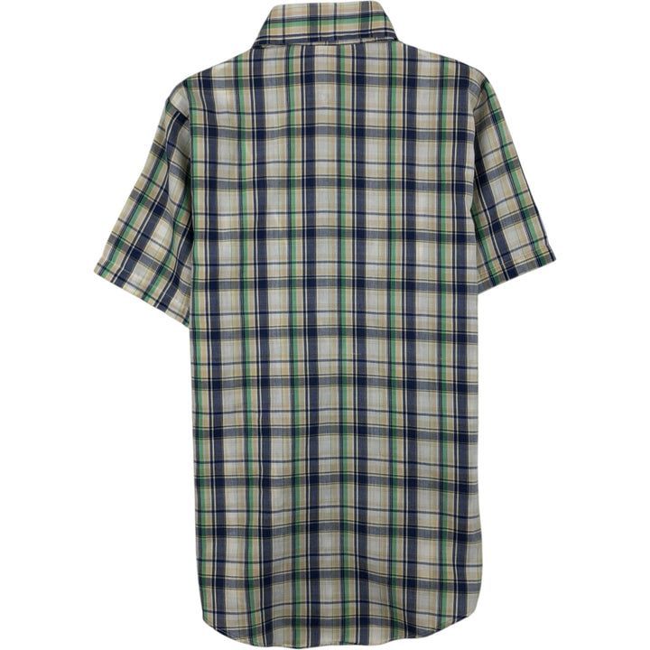 McGREGOR Check Pattern Short-Sleeve Poly-Cotton Shirt, Made in USA, Women's Size S (approx.) polyester Beige type Vintage Second Hand