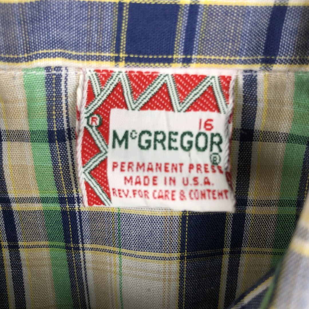 McGREGOR Check Pattern Short-Sleeve Poly-Cotton Shirt, Made in USA, Women's Size S (approx.) polyester Beige type Vintage Second Hand