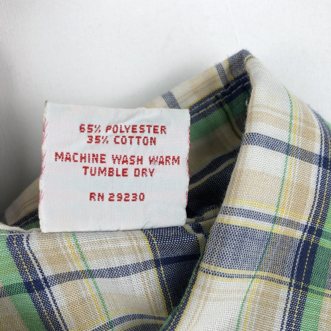 McGREGOR Check Pattern Short-Sleeve Poly-Cotton Shirt, Made in USA, Women's Size S (approx.) polyester Beige type Vintage Second Hand