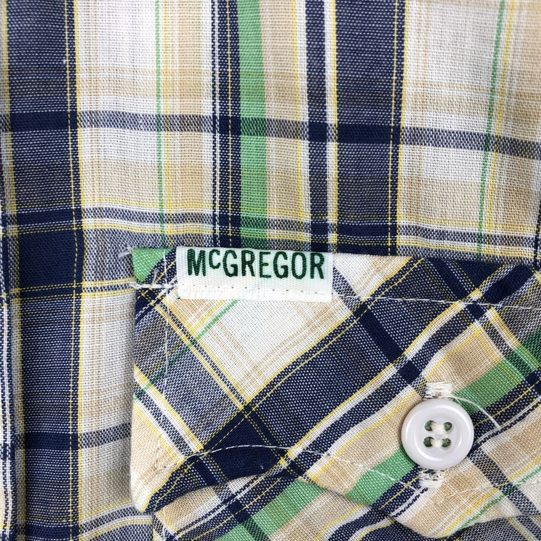 McGREGOR Check Pattern Short-Sleeve Poly-Cotton Shirt, Made in USA, Women's Size S (approx.) polyester Beige type Vintage Second Hand