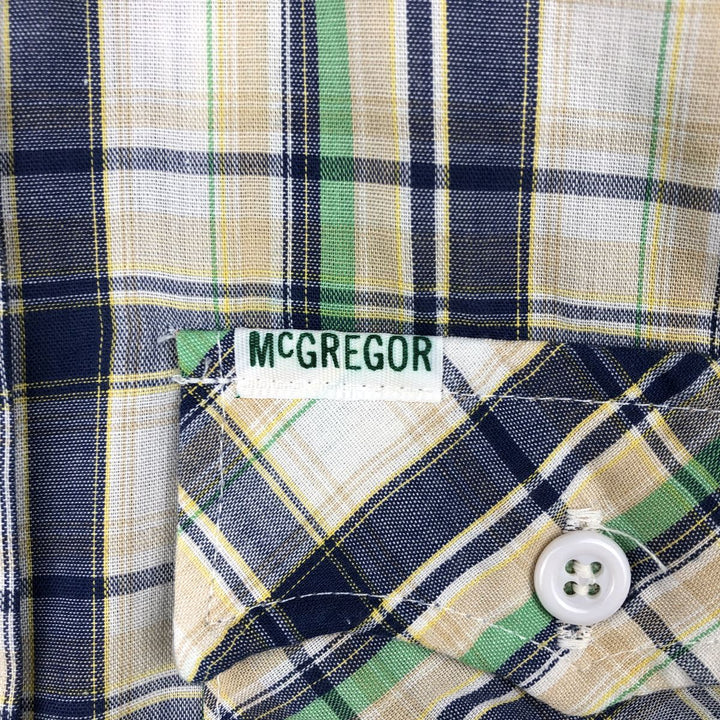 McGREGOR Check Pattern Short-Sleeve Poly-Cotton Shirt, Made in USA, Women's Size S (approx.) polyester Beige type Vintage Second Hand