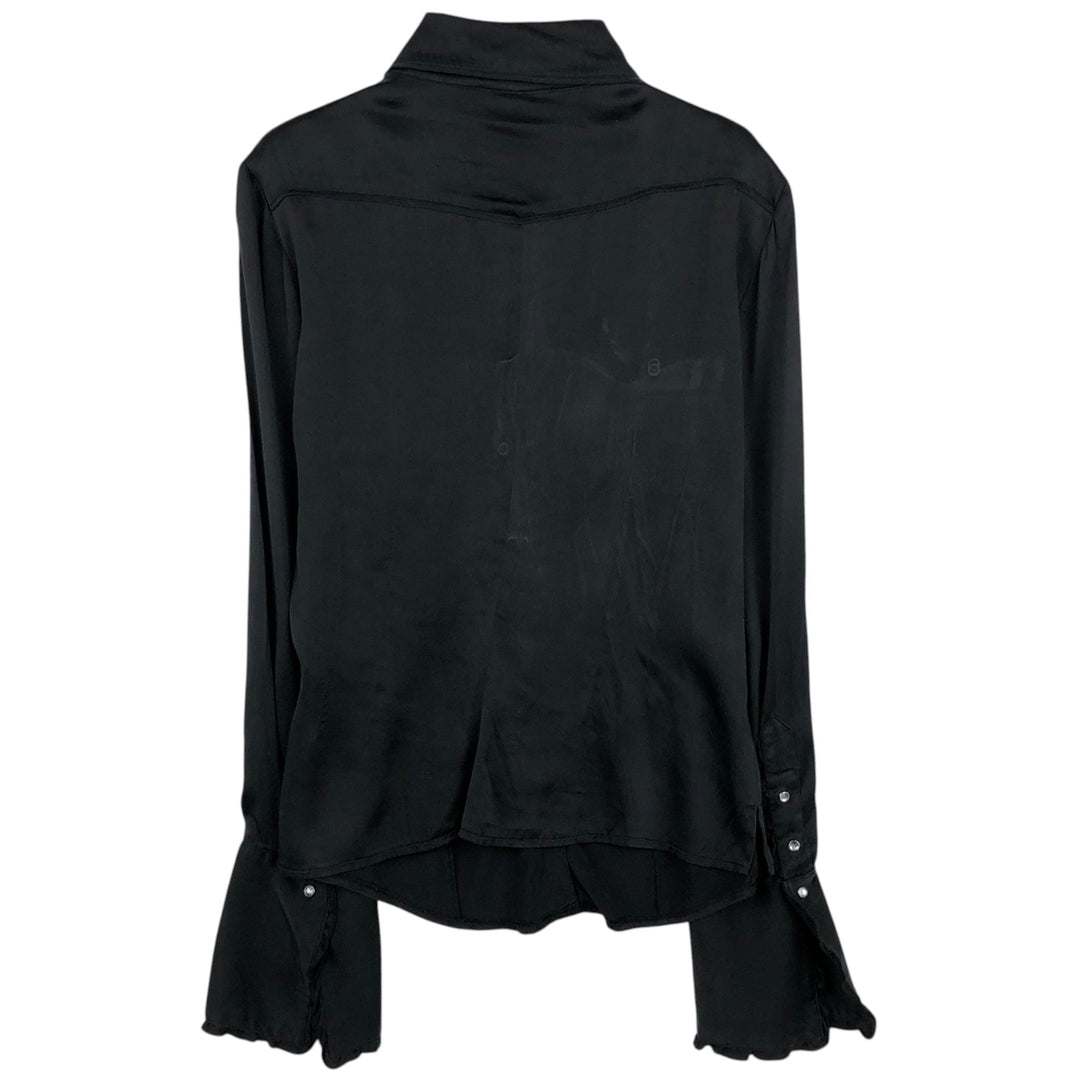 bebe Frill Long-Sleeve Western Shirt, Women's Size L (approx.) silk black type Vintage Second Hand
