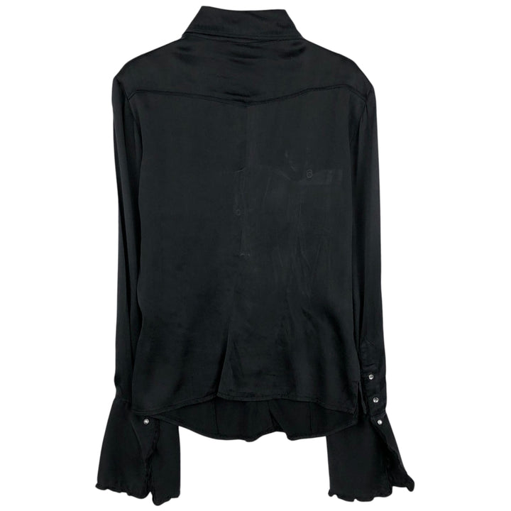 bebe Frill Long-Sleeve Western Shirt, Women's Size L (approx.) silk black type Vintage Second Hand