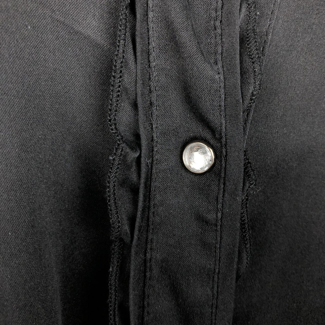 bebe Frill Long-Sleeve Western Shirt, Women's Size L (approx.) silk black type Vintage Second Hand