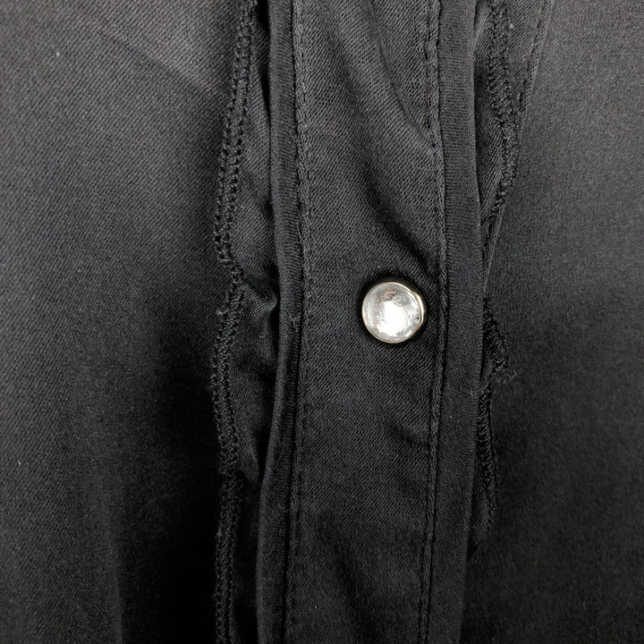 bebe Frill Long-Sleeve Western Shirt, Women's Size L (approx.) silk black type Vintage Second Hand