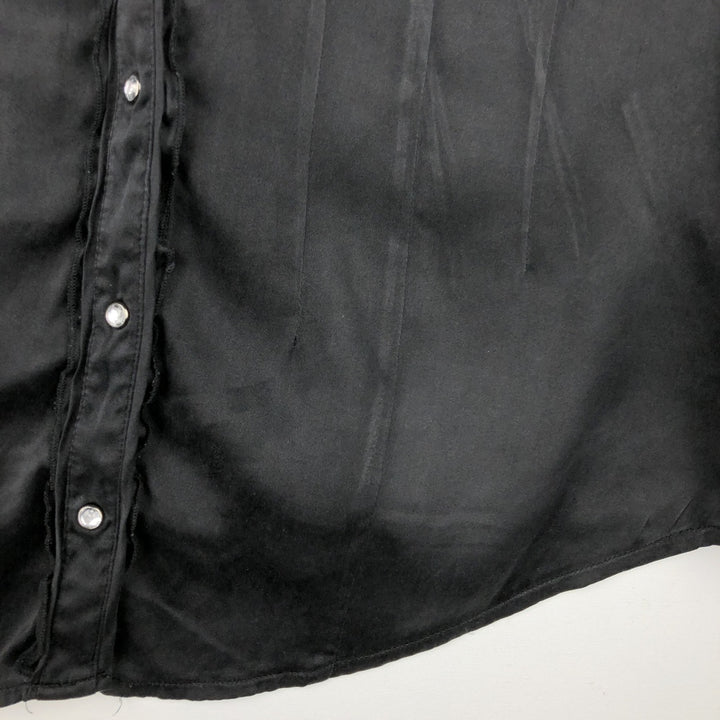 bebe Frill Long-Sleeve Western Shirt, Women's Size L (approx.) silk black type Vintage Second Hand