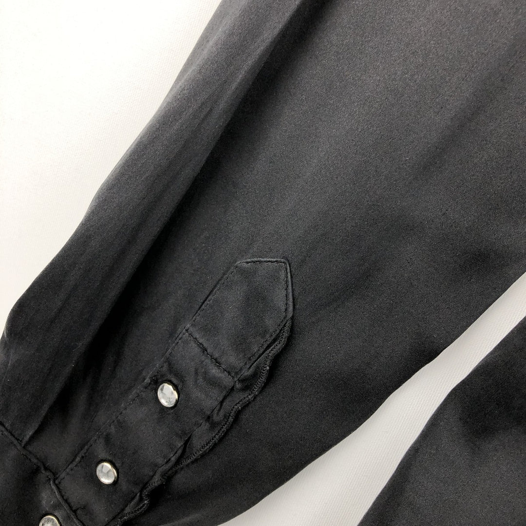 bebe Frill Long-Sleeve Western Shirt, Women's Size L (approx.) silk black type Vintage Second Hand