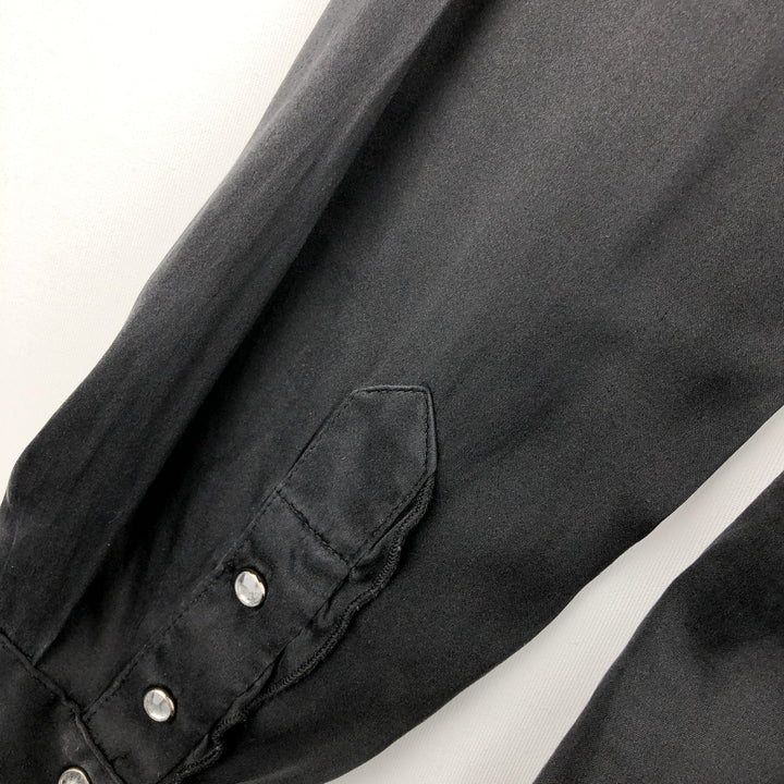 bebe Frill Long-Sleeve Western Shirt, Women's Size L (approx.) silk black type Vintage Second Hand