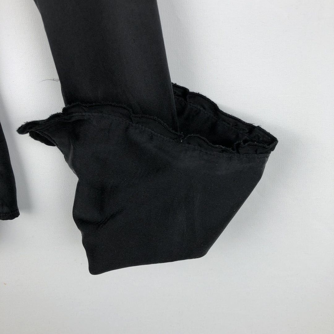 bebe Frill Long-Sleeve Western Shirt, Women's Size L (approx.) silk black type Vintage Second Hand