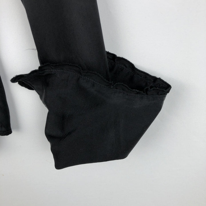 bebe Frill Long-Sleeve Western Shirt, Women's Size L (approx.) silk black type Vintage Second Hand