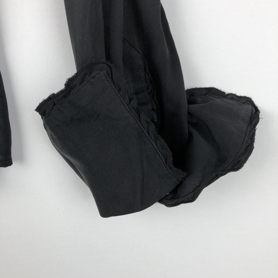 bebe Frill Long-Sleeve Western Shirt, Women's Size L (approx.) silk black type Vintage Second Hand