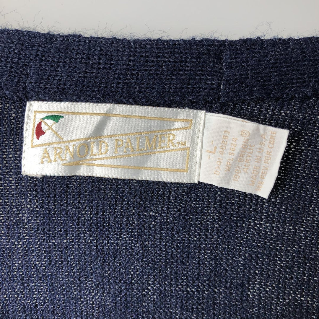 Vintage 80s-90'S Arnold Palmer acrylic knit cardigan, made in the USA, size L, men's acrylic navy blue type Vintage Second Hand