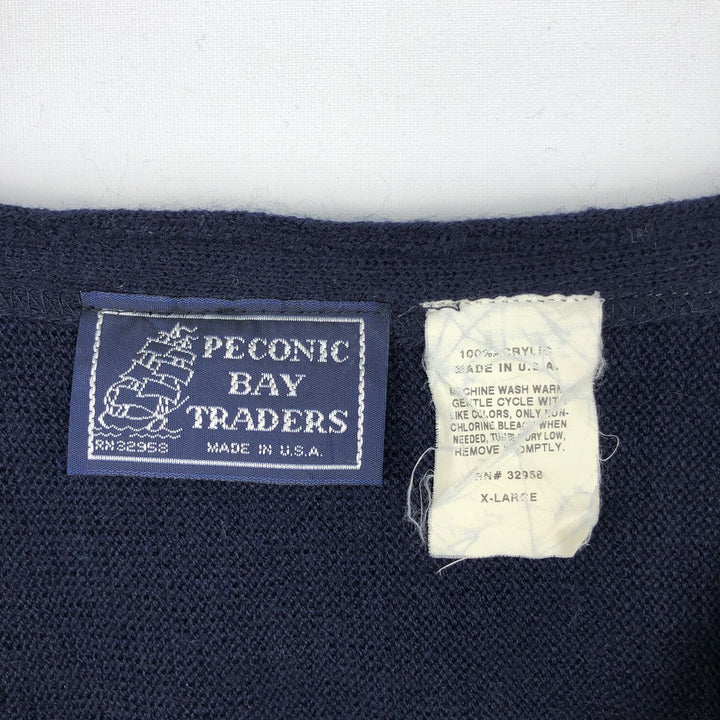 1980'S Peconic Bay Traders Acrylic Knit Cardigan, Made in USA, Men's Size XL (approx.) acrylic navy blue type Vintage Second Hand