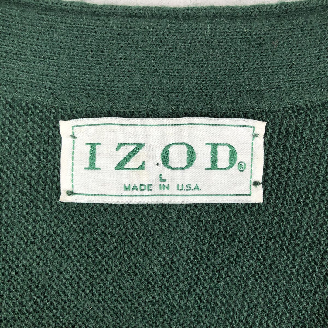 90'S IZOD acrylic knit cardigan, made in the USA, men's size L, vintage acrylic green type Vintage Second Hand