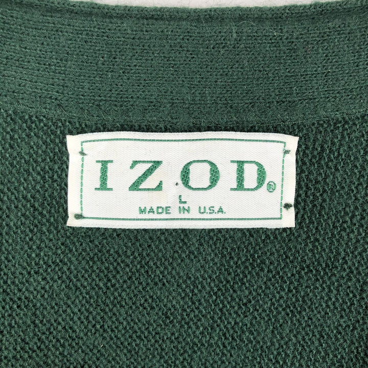 90'S IZOD acrylic knit cardigan, made in the USA, men's size L, vintage acrylic green type Vintage Second Hand