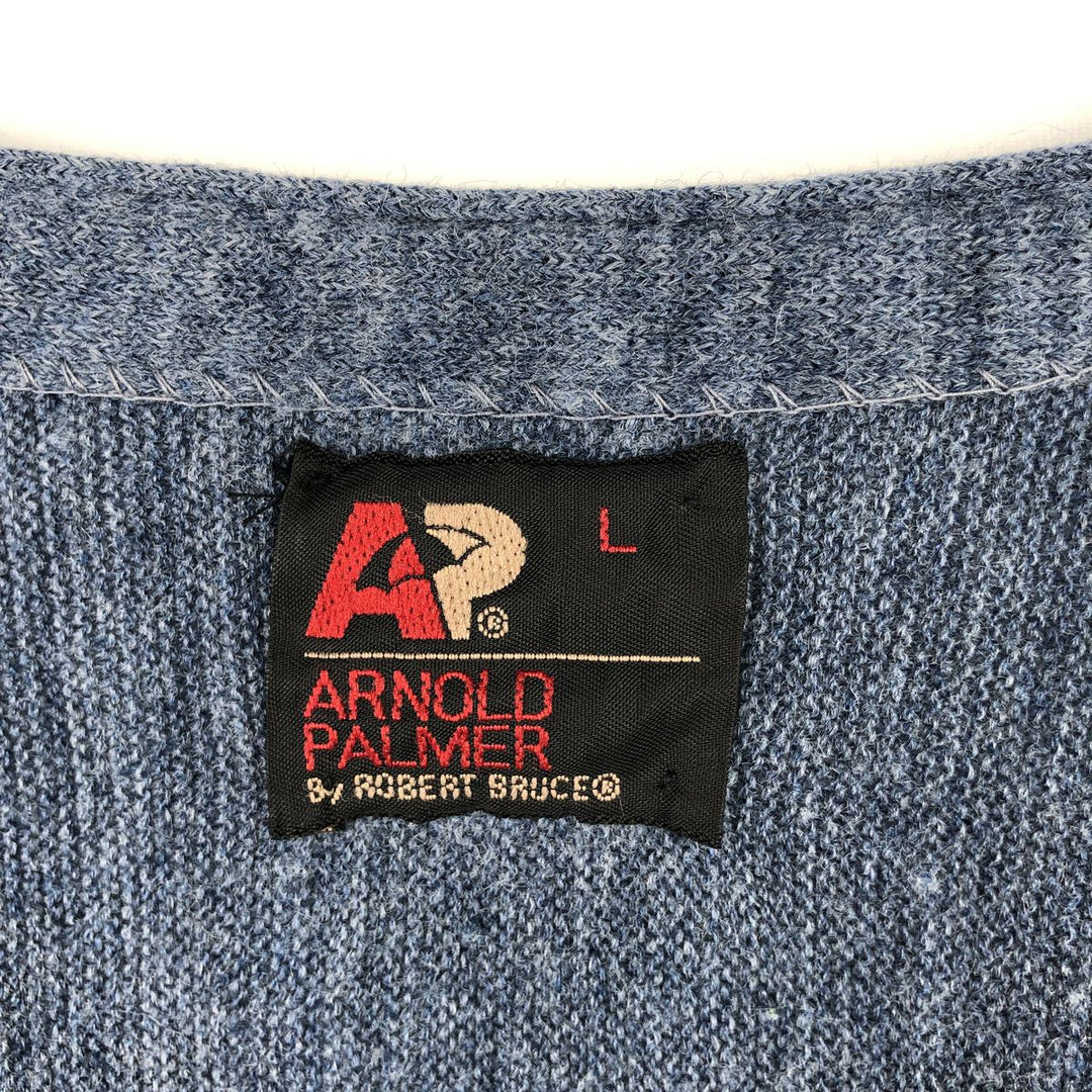 Vintage 1970s-1980'S Robert Bruce Arnold Palmer acrylic knit cardigan, made in the USA, size L, men's acrylic Navy blue Vintage Second Hand