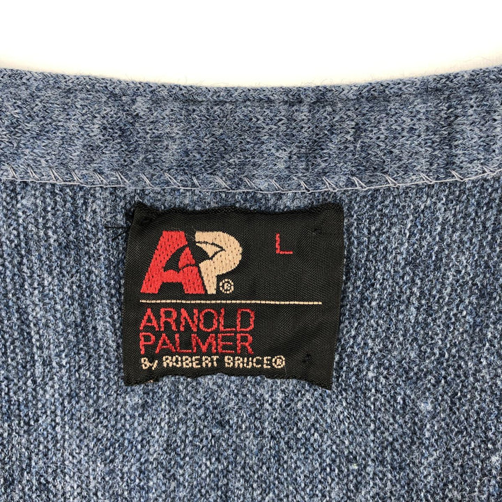 Vintage 1970s-1980'S Robert Bruce Arnold Palmer acrylic knit cardigan, made in the USA, size L, men's acrylic Navy blue Vintage Second Hand