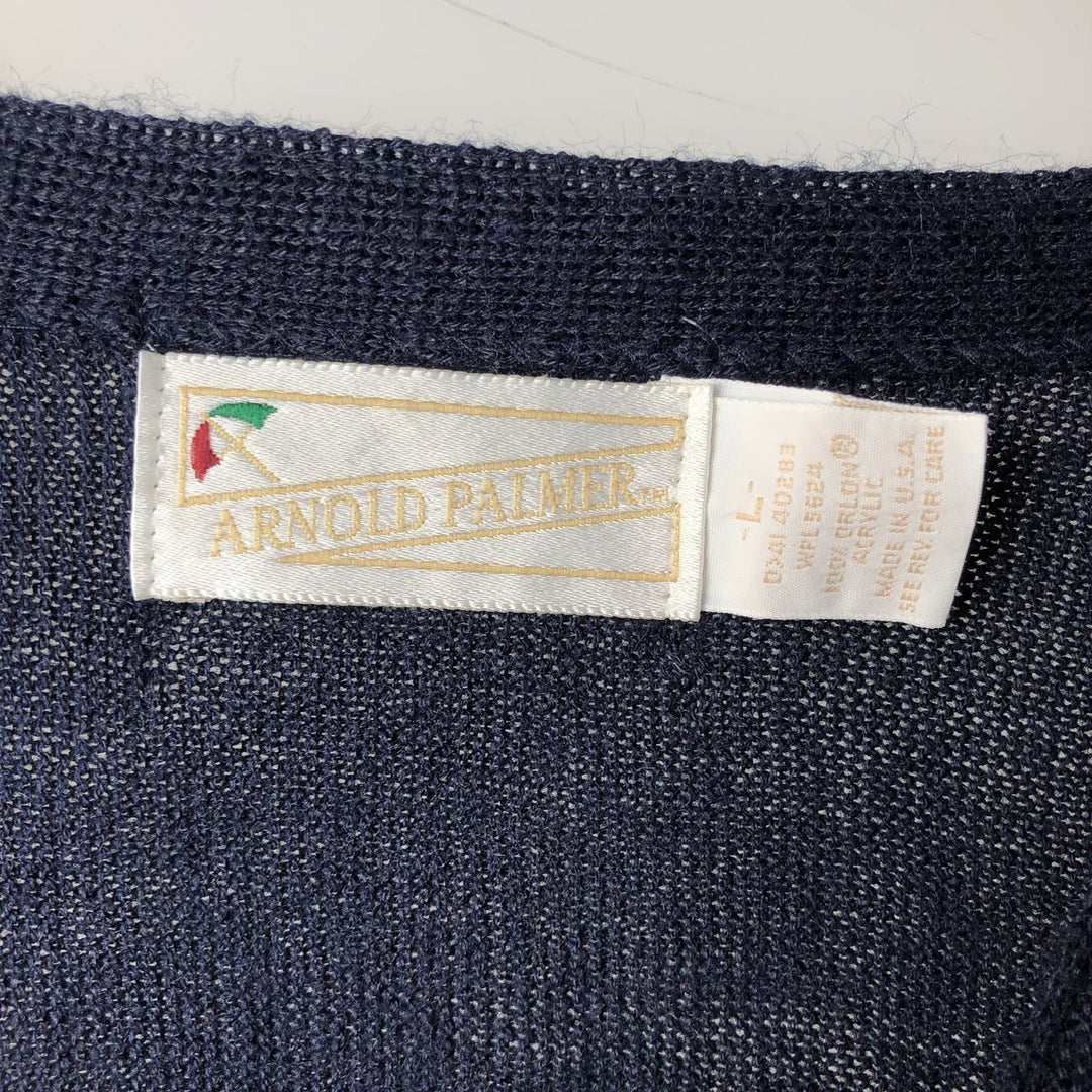 80s-90'S Arnold Palmer Acrylic Knit Cardigan, Made in USA, Men's Size L (Equivalent), Vintage acrylic navy blue type Vintage Second Hand