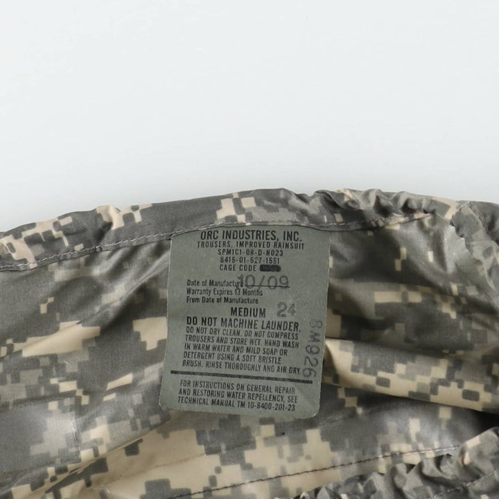 2000'S US Military Issue Camouflage Pattern ACU Digital Camo Military Rain Pants, Made in USA, MEDIUM (Men's M equivalent) unclear gray type Vintage Second Hand