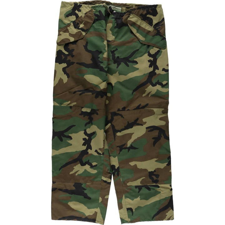 1990'S US Military Issue Camouflage Pattern Woodland Camo Gore-Tex Military Overpants Made in USA Large-Regular (Men's Size L equivalent) Nylon Khaki type Vintage Second Hand