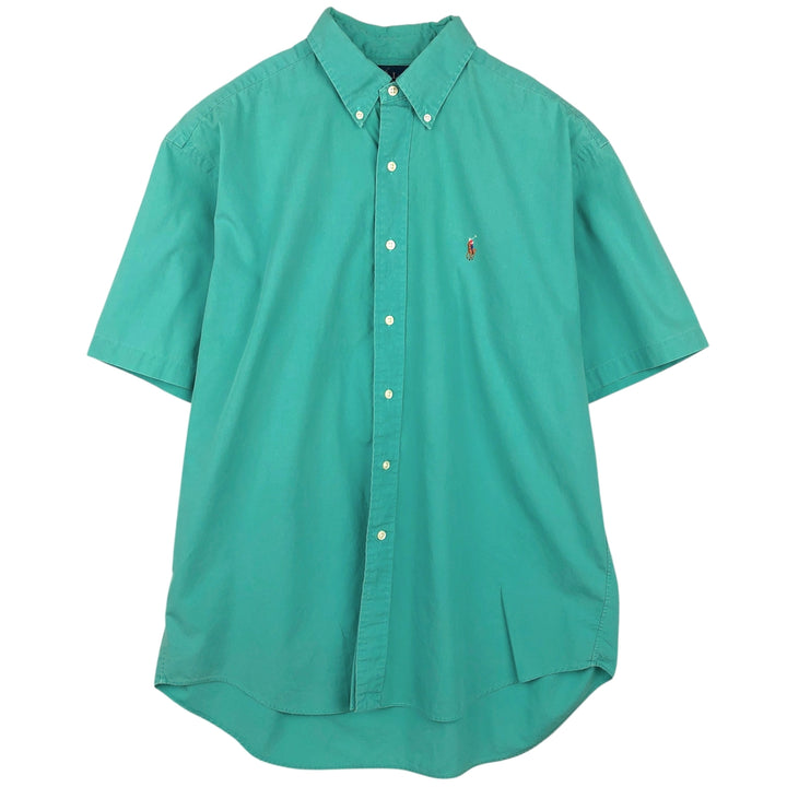 Ralph Lauren BLAKE short sleeve button down shirt, men's size L cotton turquoise blue Vintage Second Hand